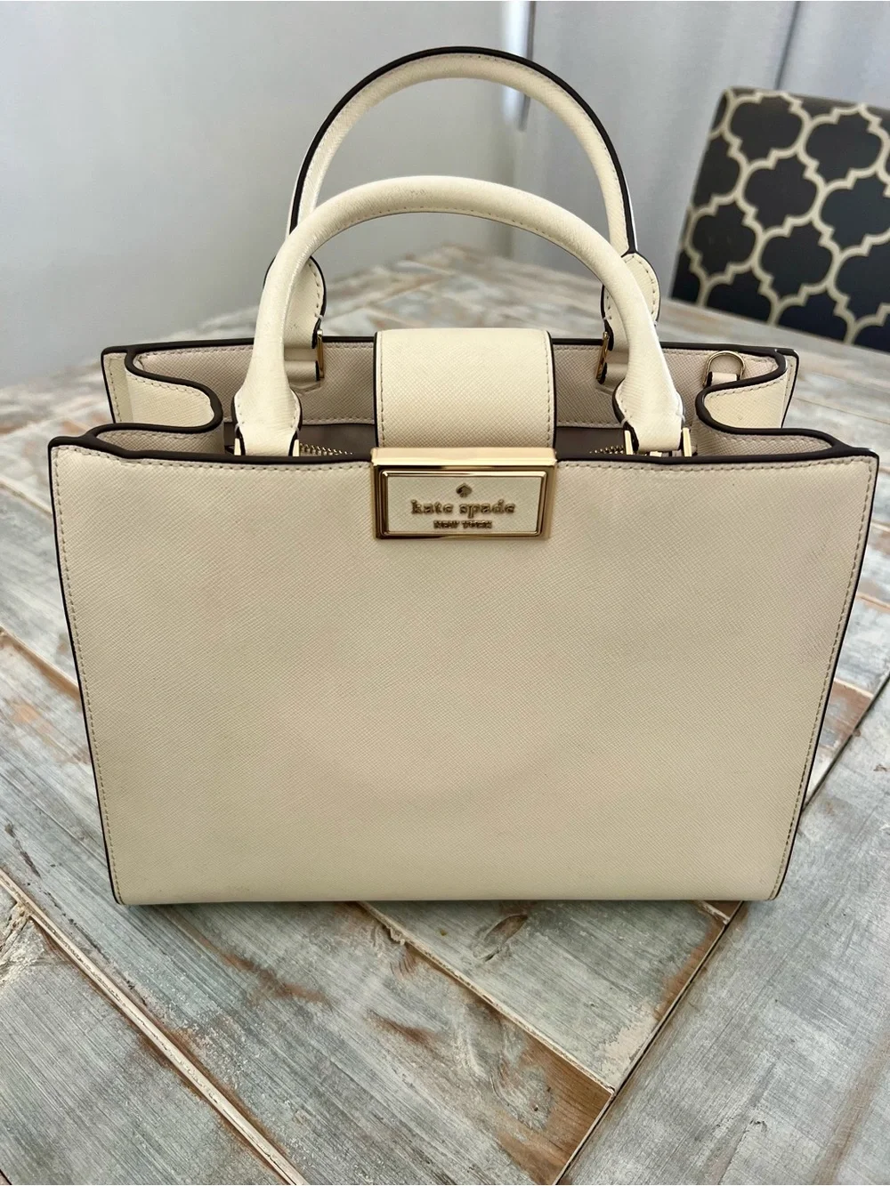 kate spade Cream and Black Trim Top-Handle Satchel